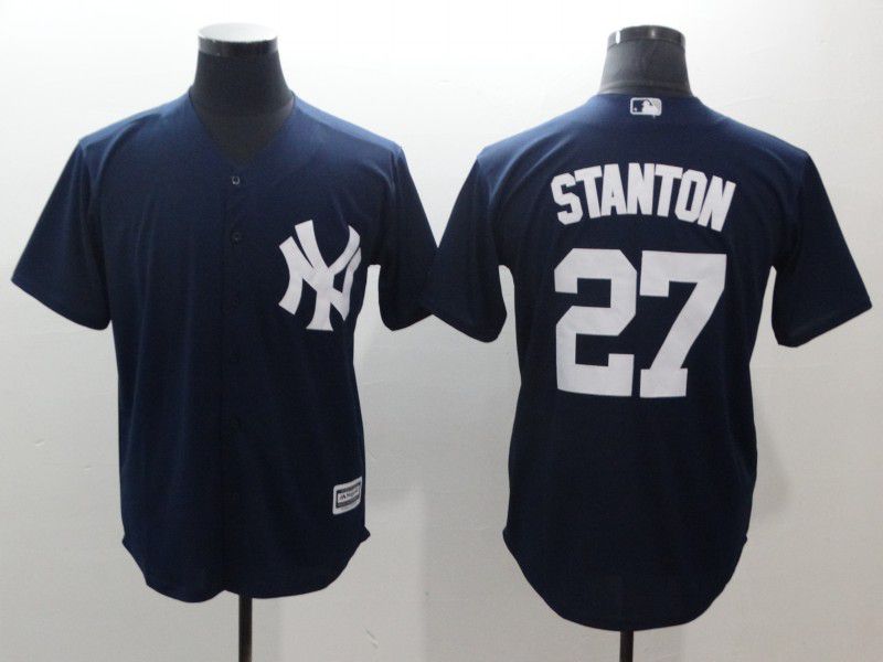 Men New York Yankees #27 Stanton Blue Game MLB Jerseys